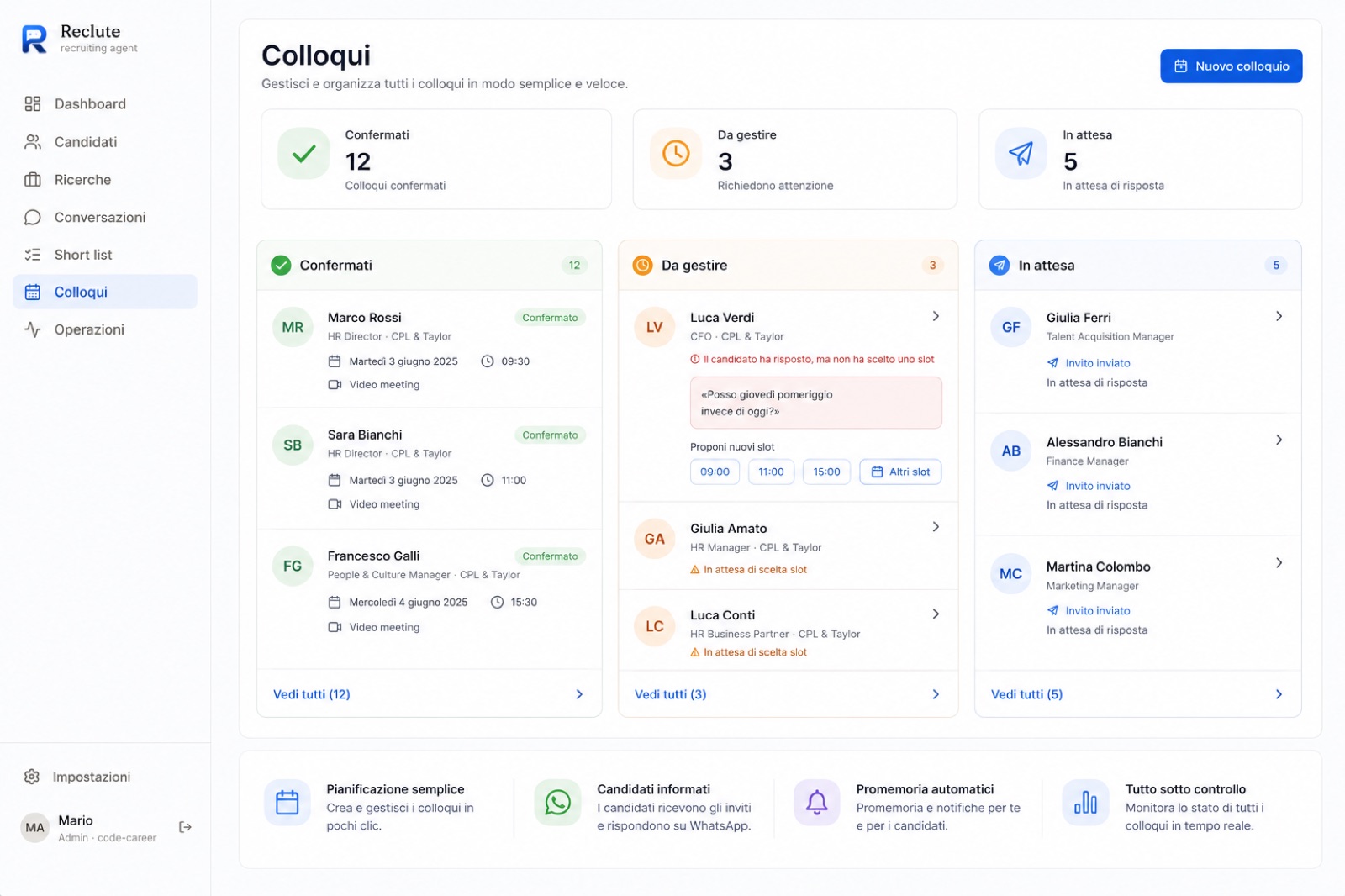Dashboard colloqui di Reclute